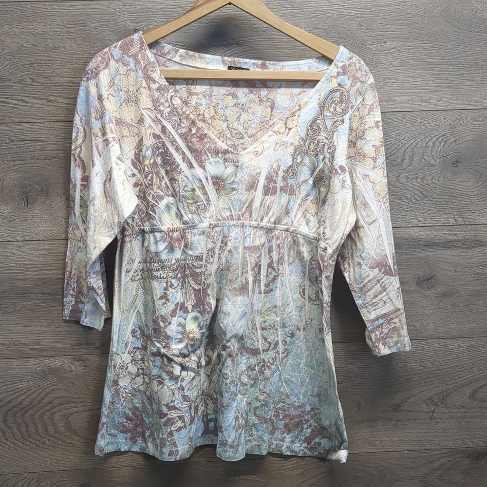 Yukiko V Neck Babydoll Style Blouse Women's Size Large